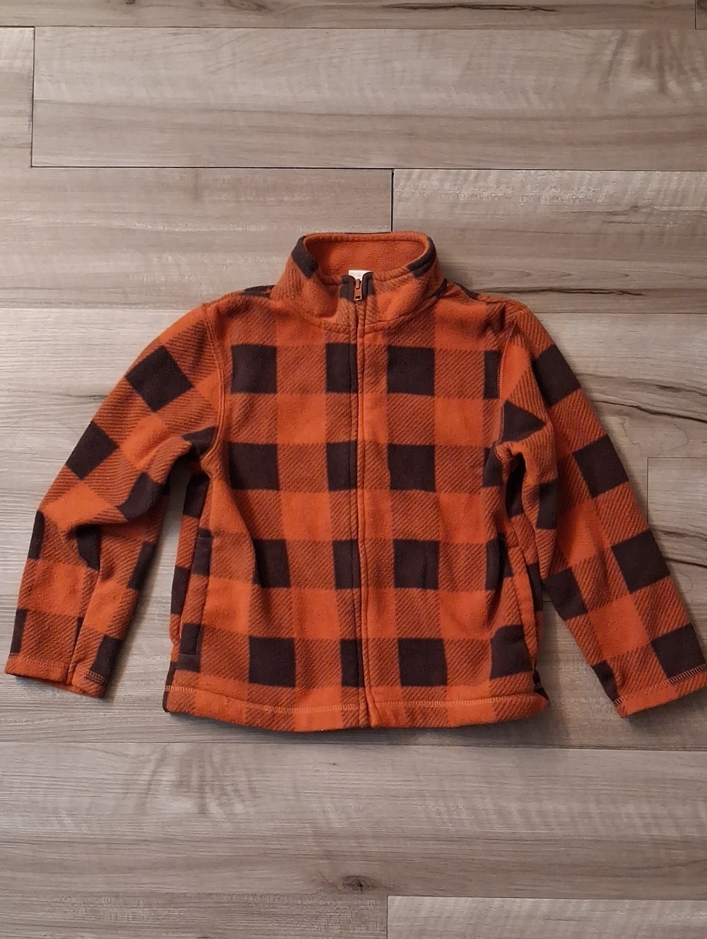 Gymboree Orange and Brown Plaid Fleece Jacket Size 5-6 Boys (L)